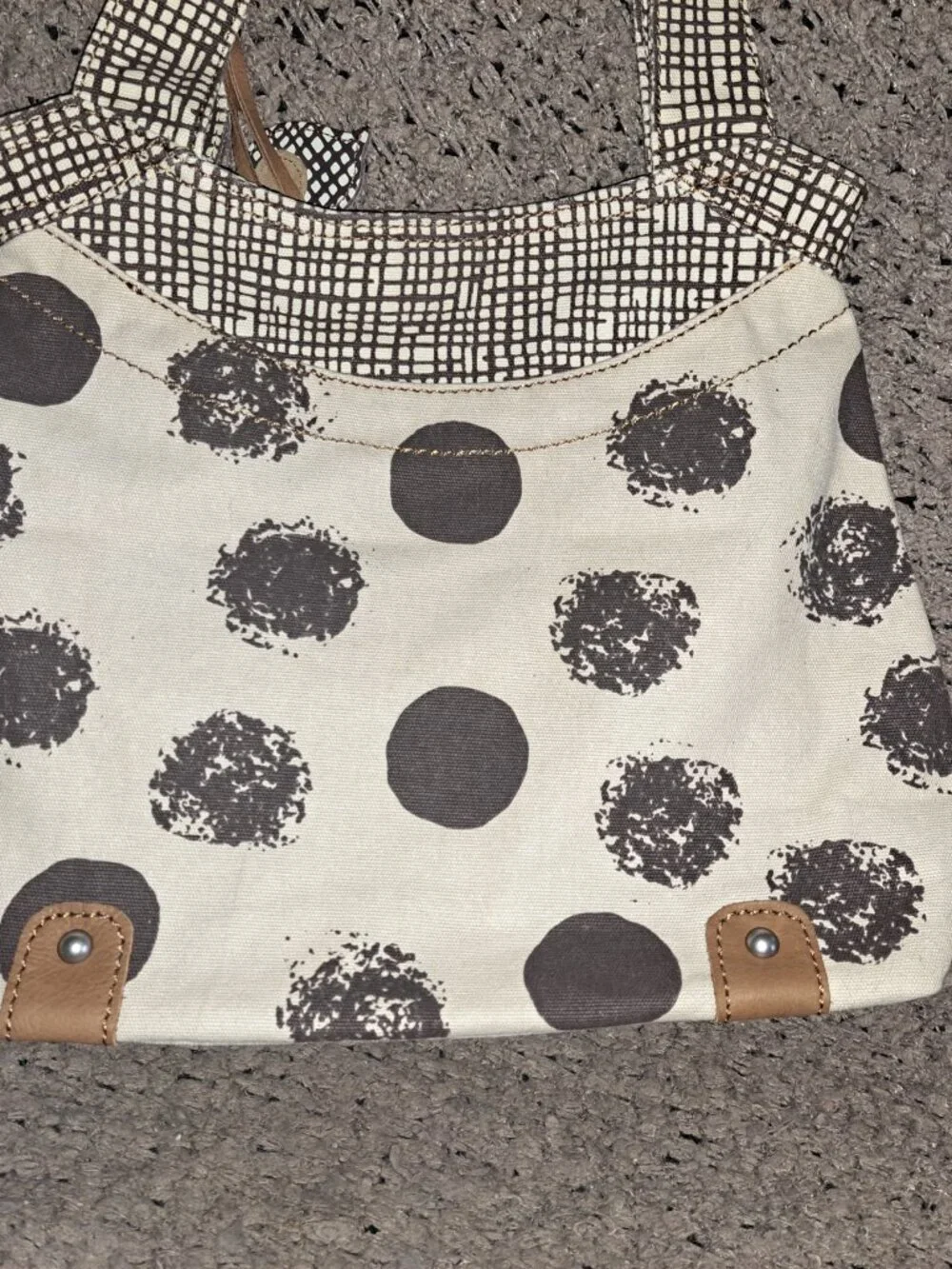 FOSSIL-Canvas/Leather Hobo Bag-Cream/Brown-2 Bag Charms-New/No Tags